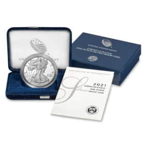 2021-W Proof Type 1 American Silver Eagle Box, OGP & COA