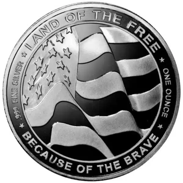 1 oz Because of The Brave Army Silver Round Reverse