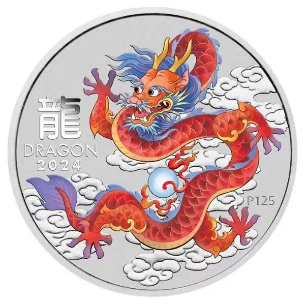2024 Australia 1 oz Silver Lunar Dragon Red Colorized 2024 Australia 1 oz Silver Lunar Dragon Red Colorized