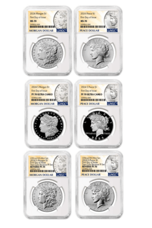 2024 Morgan and Peace Silver Dollar Set | 6 Coin Set | PF70/RP70/MS70 First Day