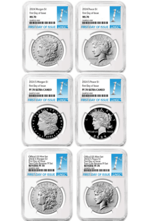 2024 Morgan and Peace Silver Dollar Set | 6 Coin Set | PF70/RP70/MS70 First Label