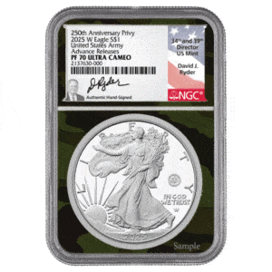 2025-W Proof Silver Eagle Army Privy NGC PF70UC Advanced Release David Ryder