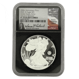 2025-W Proof Silver Eagle Army Privy NGC PF70UC Advanced Release Anna Cabral Signature