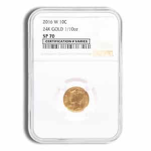 2016-W 1/10 oz Gold Mercury Dime Centennial Coin NGC SP70
